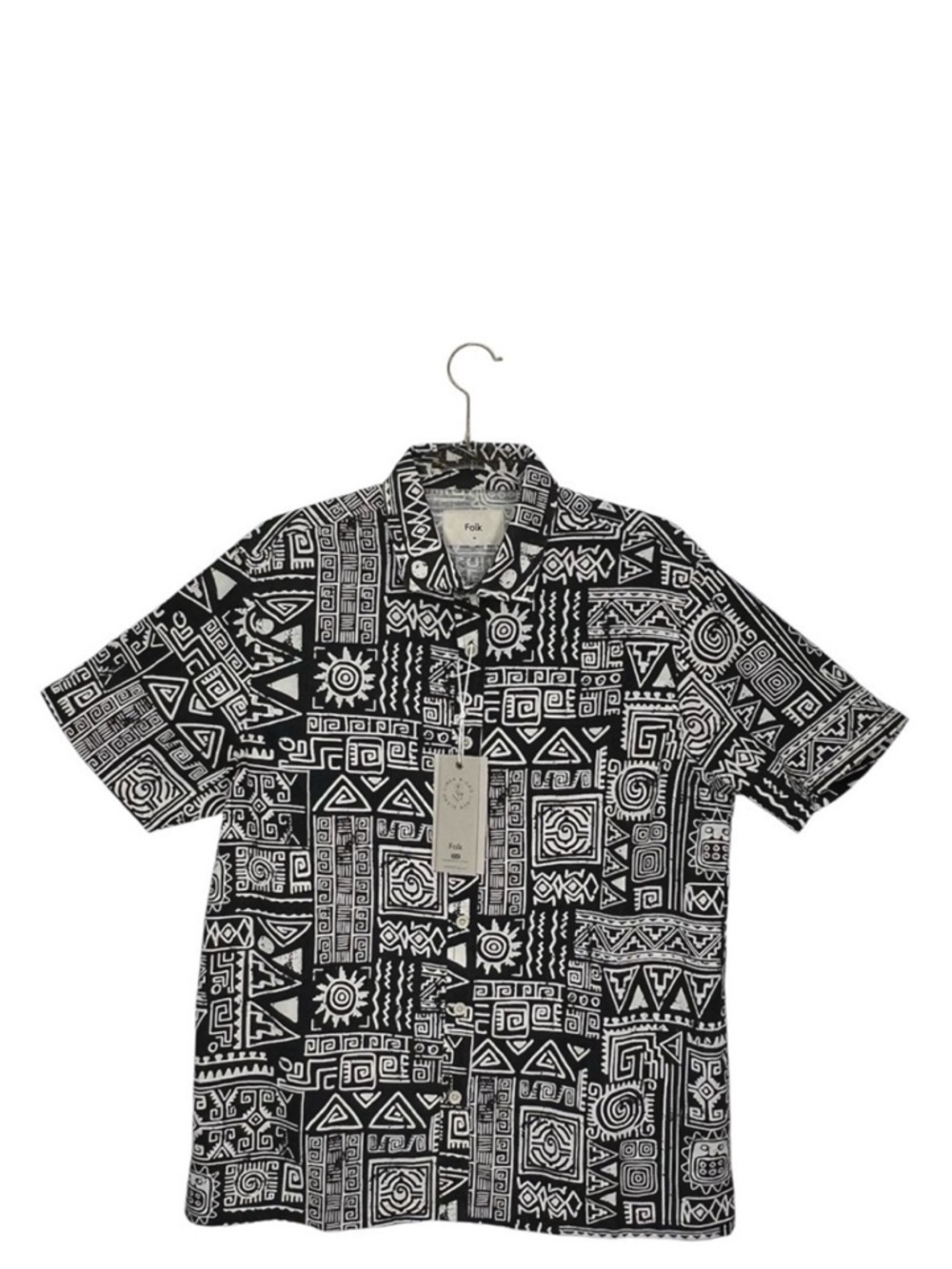 Folk Machu Short Sleeved Button Up Linen Blend Medium Shirt Black White New NWT